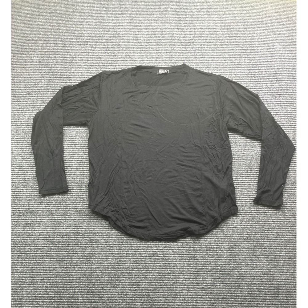 Womens Black Long Sleeve Round Neck Curved‎ Hem Viscose Blend Top Athleisure XXL